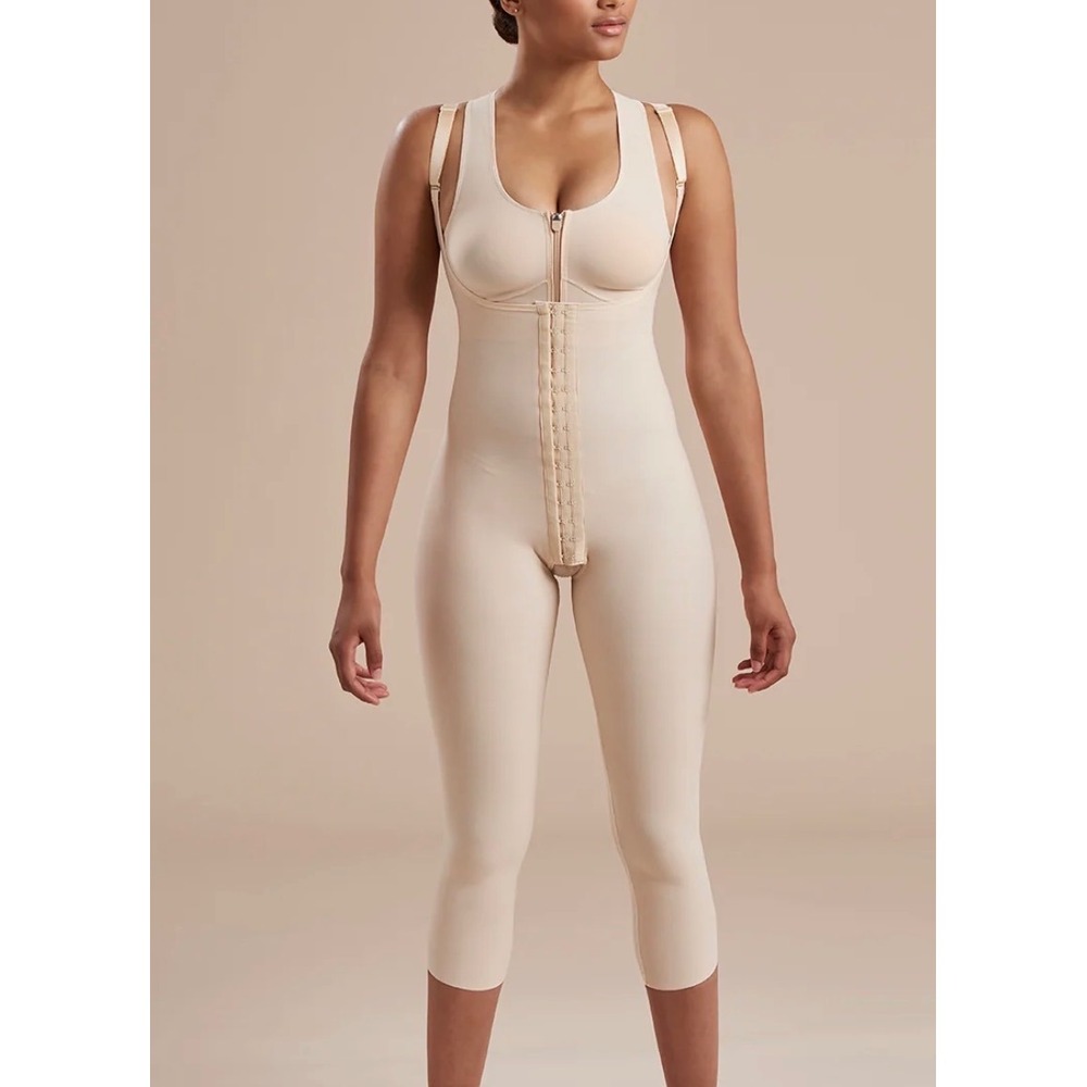 Marena Recovery SFBHM Calf Length High Back Girdle Compression Bodysuit Beige XL
